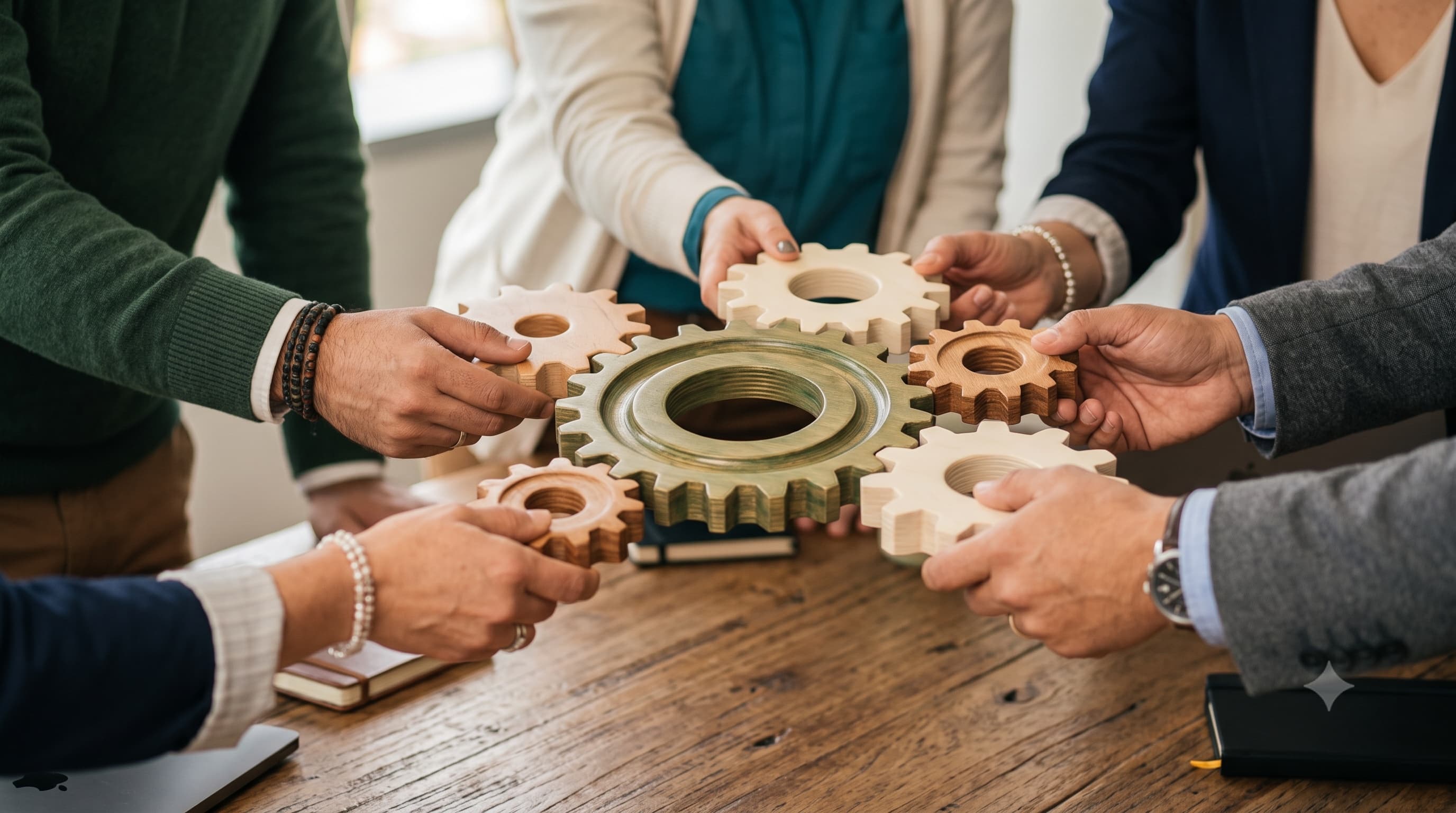 Equipo de TalentiaTech uniendo engranajes: la conexión entre talento y empresas